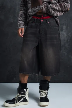 boohooMAN Trippie Redd Long Line Boxer Waistband Denim Jorts | UK| Shorts