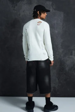 boohooMAN Trippie Redd Long Line Extreme Washed Denim Jorts | UK| Shorts