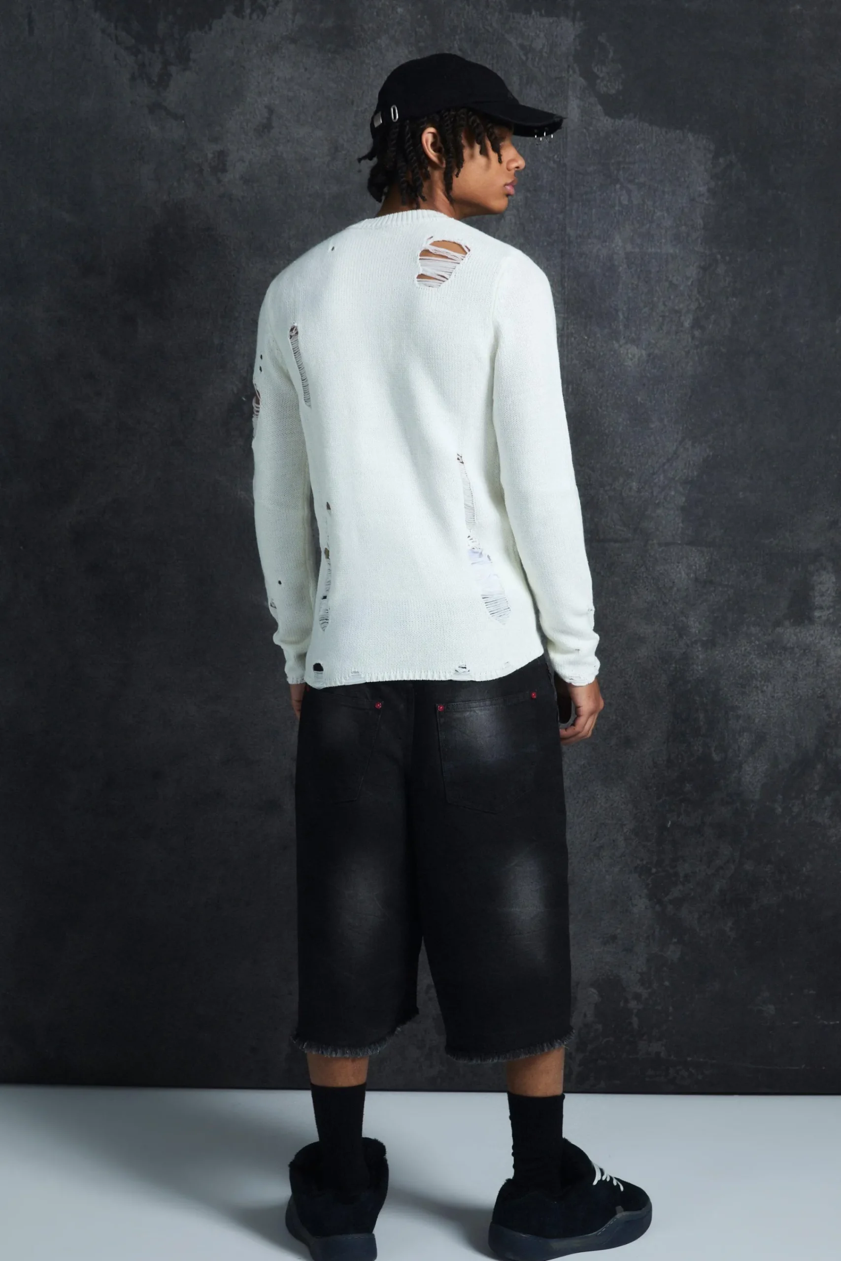 boohooMAN Trippie Redd Long Line Extreme Washed Denim Jorts | UK| Shorts