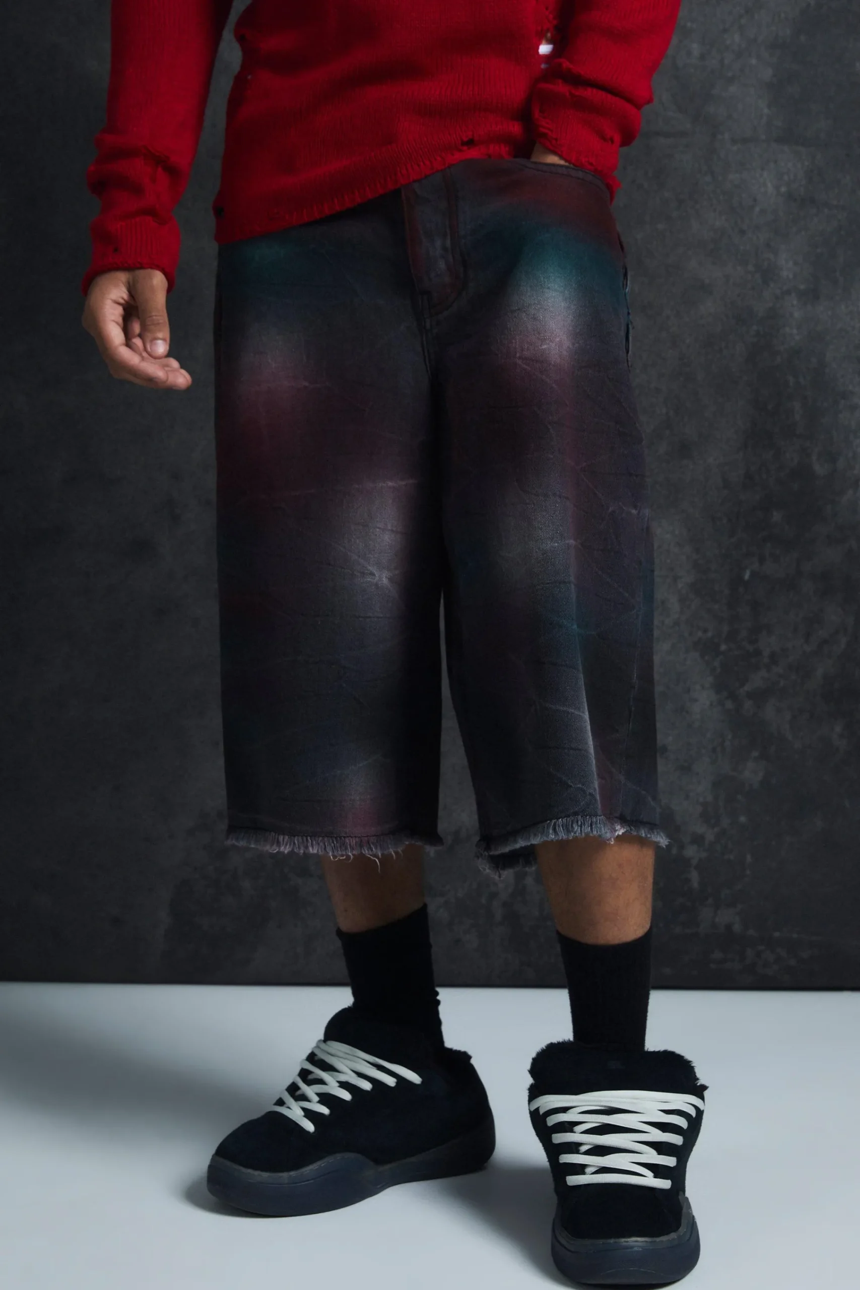 boohooMAN Trippie d Long Line Extreme Washed Denim Jorts | UK| Shorts