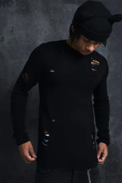 boohooMAN Trippie Redd Muscle Fit Distressed Jumper | UK| Knitwear