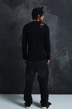 boohooMAN Trippie Redd Muscle Fit Distressed Jumper | UK| Knitwear