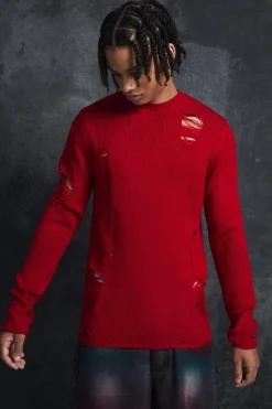 boohooMAN Trippie d Muscle Fit Distressed Jumper | UK| Knitwear