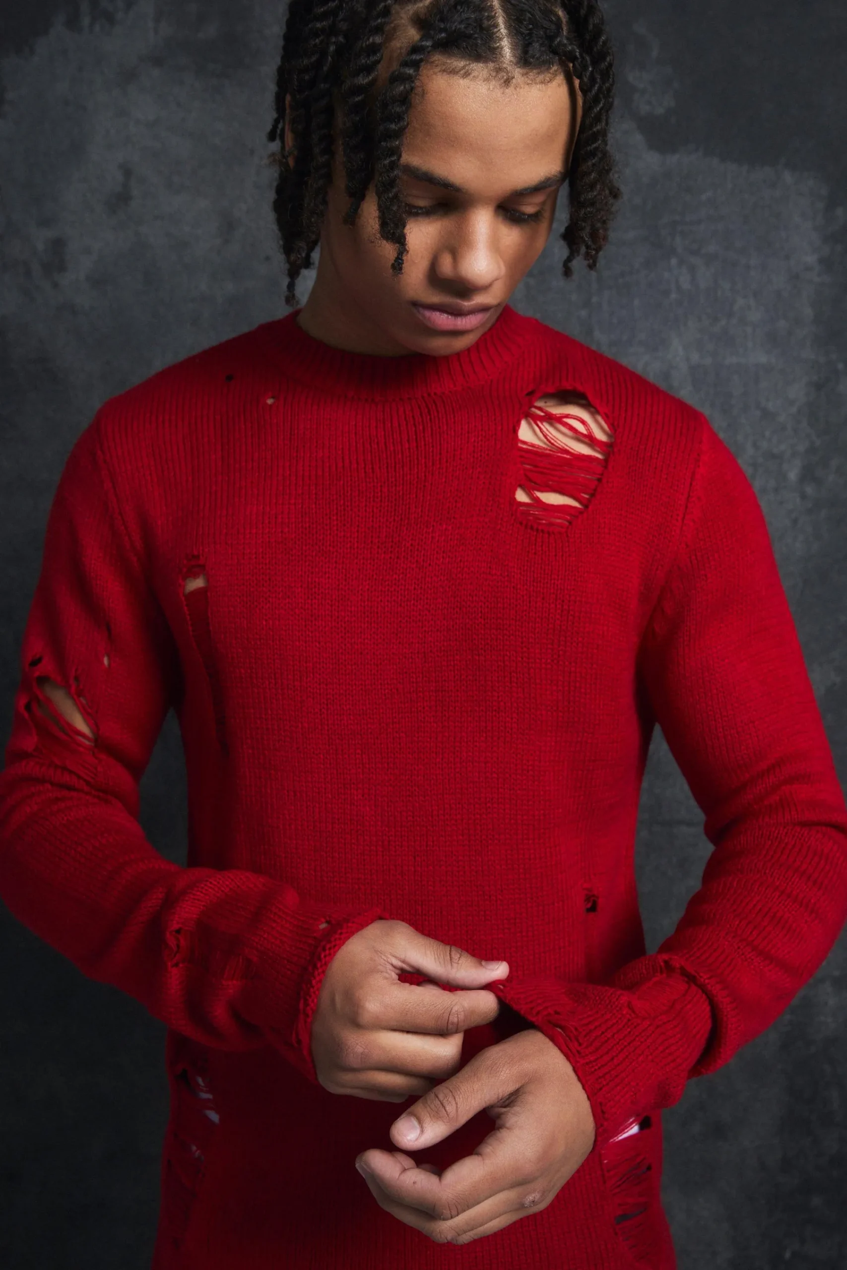 boohooMAN Trippie d Muscle Fit Distressed Jumper | UK| Knitwear