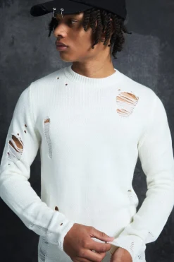 boohooMAN Trippie Redd Muscle Fit Distressed Jumper | UK| Knitwear
