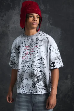 Trippie Redd Oversized Boxy Heavy Washed All Over Print T-shirt | UK^boohooMAN Clearance
