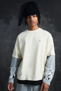 Trippie Redd Oversized Boxy Heavy Washed Faux Layer Flame Print T-shirt | UK^boohooMAN Hot