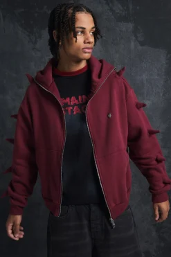 boohooMAN Trippie Redd Oversized Boxy Spike Full Zip Through Hoodie | UK| Hoodies & Sweatshirts