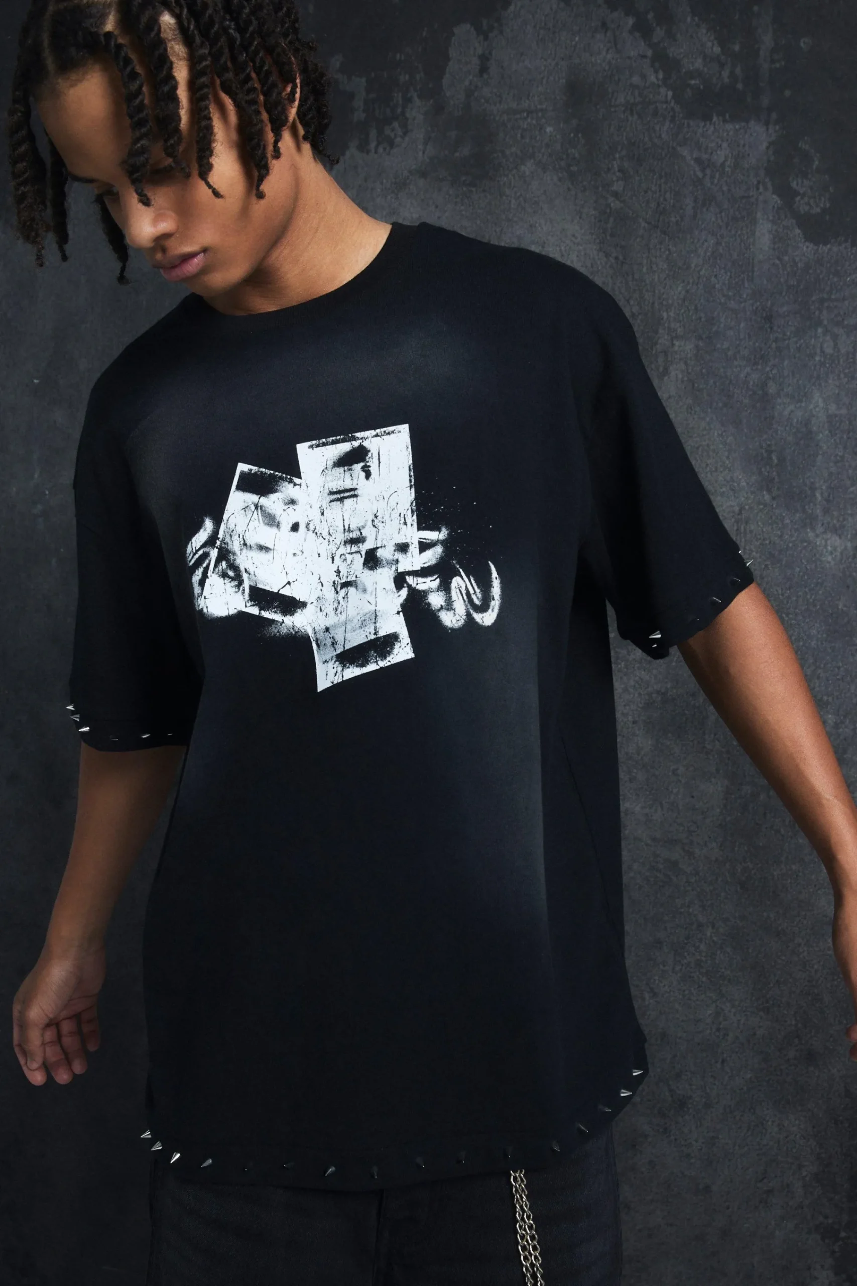 Trippie Redd Oversized Boxy Washed Heavy Weight Ring Detail T-Shirt | UK^boohooMAN Sale