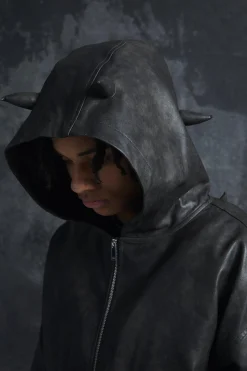 boohooMAN Trippie Redd Oversized Boxy PU Horn Detail Bomber Jacket In | UK| Coats & Jackets