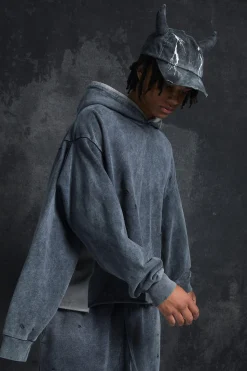 boohooMAN Trippie Redd Oversized Boxy Heavy Washed & Distressed Hoodie | UK| Hoodies & Sweatshirts