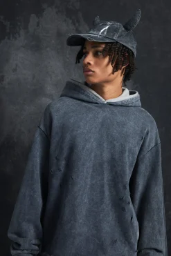 boohooMAN Trippie Redd Oversized Boxy Heavy Washed & Distressed Hoodie | UK| Hoodies & Sweatshirts