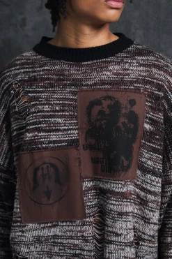 boohooMAN Trippie Redd Oversized Boxy Laddered Graphic Knitted Jumper | UK| Knitwear