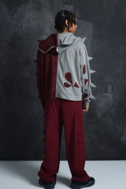 boohooMAN Trippie Redd Oversized Boxy Full Zip Through Spike And Check Hoodie | UK| Hoodies & Sweatshirts