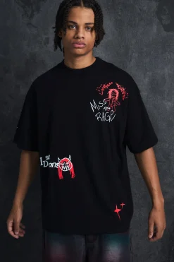 Trippie Redd Oversized Extended Neck Heavyweight Printed T-shirt | UK^boohooMAN Hot