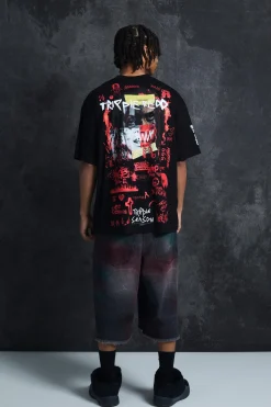 Trippie Redd Oversized Extended Neck Heavyweight Printed T-shirt | UK^boohooMAN Hot