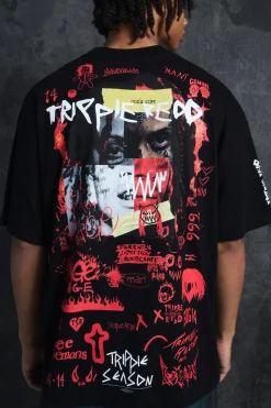 Trippie Redd Oversized Extended Neck Heavyweight Printed T-shirt | UK^boohooMAN Hot