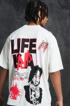 Trippie Redd Oversized Extended Neck Heavyweight Washed Life T-shirt | UK^boohooMAN Online