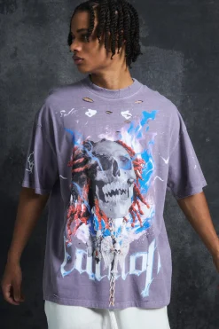 Trippie Redd Oversized Extended Neck Heavyweight Washed Graphic T-shirt | UK^boohooMAN Sale