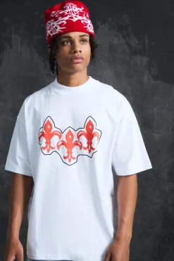 Trippie Redd Oversized Extended Neck Heavyweight Fleur De Lis T-Shirt | UK^boohooMAN