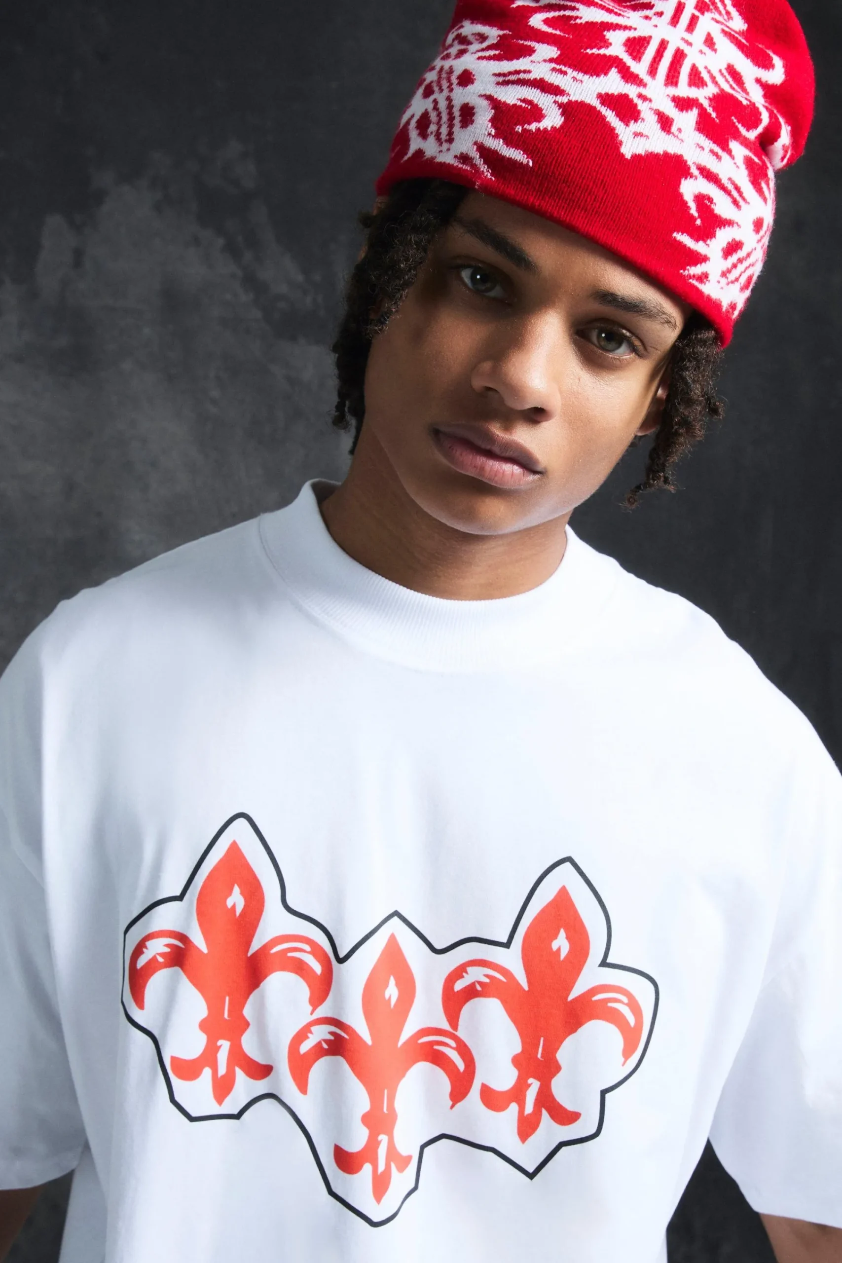 Trippie Redd Oversized Extended Neck Heavyweight Fleur De Lis T-Shirt | UK^boohooMAN