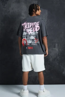 Trippie Redd Oversized Extended Neck Heavyweight Washed Life T-shirt | UK^boohooMAN Clearance