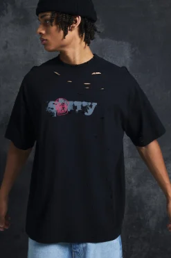 Trippie Redd Oversized Extended Neck Heavy Weight Washed Sorry T-Shirt | UK^boohooMAN Online