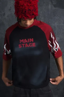 Trippie Redd Oversized Heavy Washed Raglan Flame T-shirt | UK^boohooMAN Sale