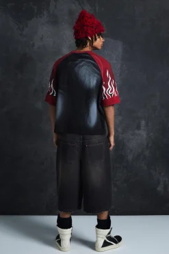 Trippie Redd Oversized Heavy Washed Raglan Flame T-shirt | UK^boohooMAN Sale