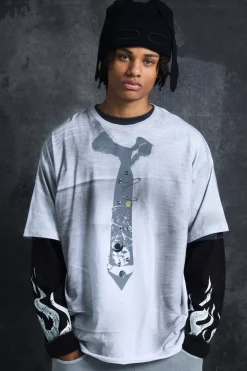 Trippie Redd Oversized Heavy Washed Tie Print T-shirt | UK^boohooMAN Sale