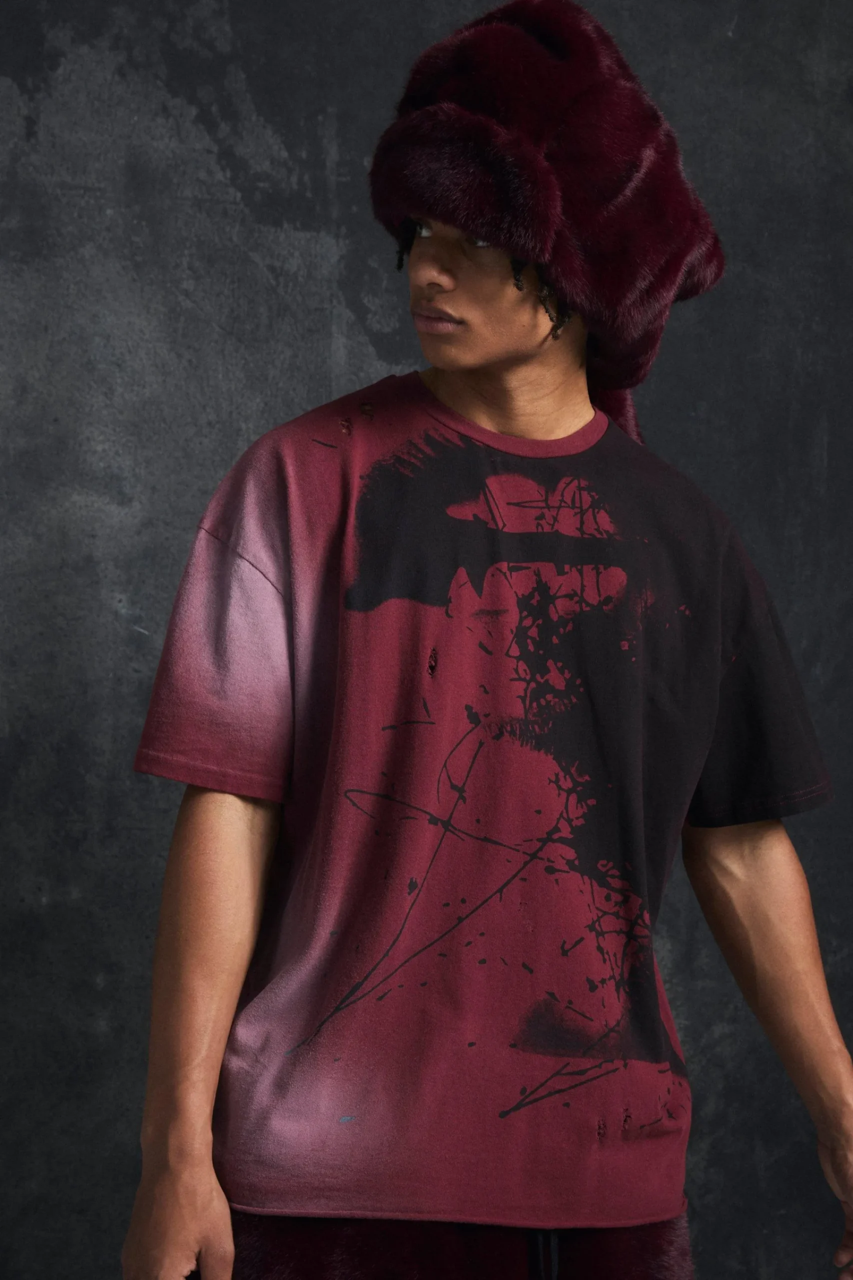 Trippie d Oversized Heavy Washed Lips Print T-shirt | UK^boohooMAN Hot