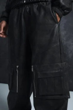 boohooMAN Trippie Redd Relaxed Faux Leather Elastic Waist Cargo Trouser | UK| Trousers|Cargos