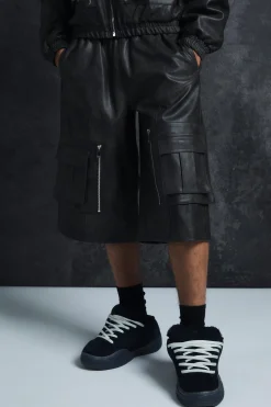 boohooMAN Trippie Redd Relaxed Longline Washed Pu Cargo Jorts In | UK| Shorts