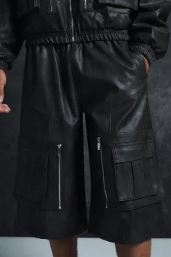 boohooMAN Trippie Redd Relaxed Longline Washed Pu Cargo Jorts In | UK| Shorts