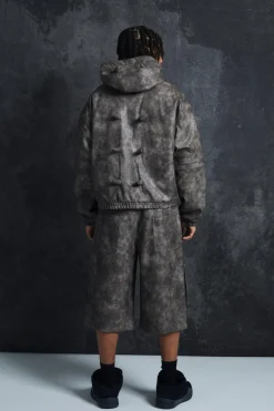 boohooMAN Trippie Redd Relaxed Longline Washed PU Cargo Jorts In | UK| Shorts