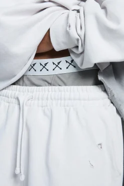 boohooMAN Trippie Redd Relaxed Washed & Distressed Double Waistband Long Length Short | UK| Shorts