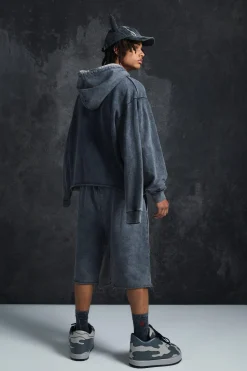 boohooMAN Trippie Redd Relaxed Washed & Distressed Double Waistband Long Length Short | UK| Shorts