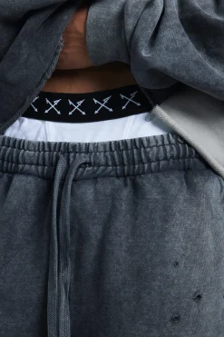 boohooMAN Trippie Redd Relaxed Washed & Distressed Double Waistband Long Length Short | UK| Shorts