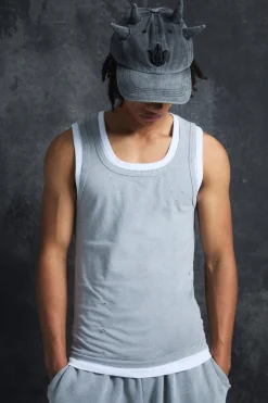 Trippie Redd Slim Washed & Distressed Faux Layer Vest | UK^boohooMAN Clearance