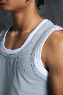 Trippie Redd Slim Washed & Distressed Faux Layer Vest | UK^boohooMAN Clearance