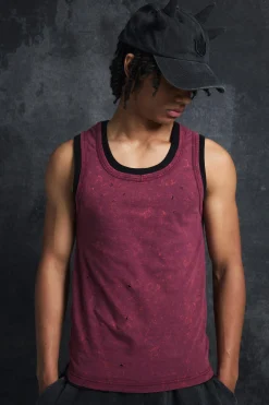 Trippie Redd Slim Washed & Distressed Faux Layer Vest | UK^boohooMAN Online
