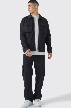 boohooMAN Twill Cargo Overshirt & Trouser | UK| Shirts|Sets & Co-Ords