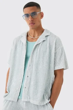 boohooMAN Two Tone Boxy Ripple Pleated Shirt | UK| Shirts
