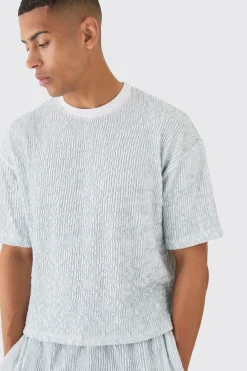 boohooMAN Two Tone Boxy Ripple Pleated T-shirt & Trouser | UK| Sets & Co-Ords