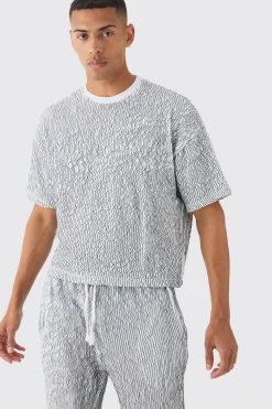 boohooMAN Two Tone Boxy Ripple Pleated T-shirt & Trouser | UK| Sets & Co-Ords