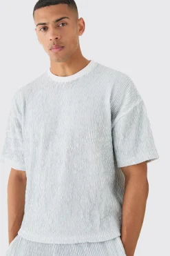 boohooMAN Two Tone Boxy Ripple Pleated T-shirt And Short | UK| Tracksuits