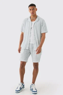 boohooMAN Two Tone Oversized Ripple Pleated Shirt And Short Set | UK| Sets & Co-Ords