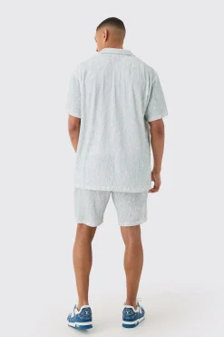 boohooMAN Two Tone Oversized Ripple Pleated Shirt And Short Set | UK| Sets & Co-Ords
