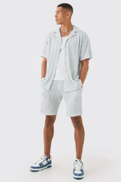 boohooMAN Two Tone Oversized Ripple Pleated Shirt And Short Set | UK| Sets & Co-Ords