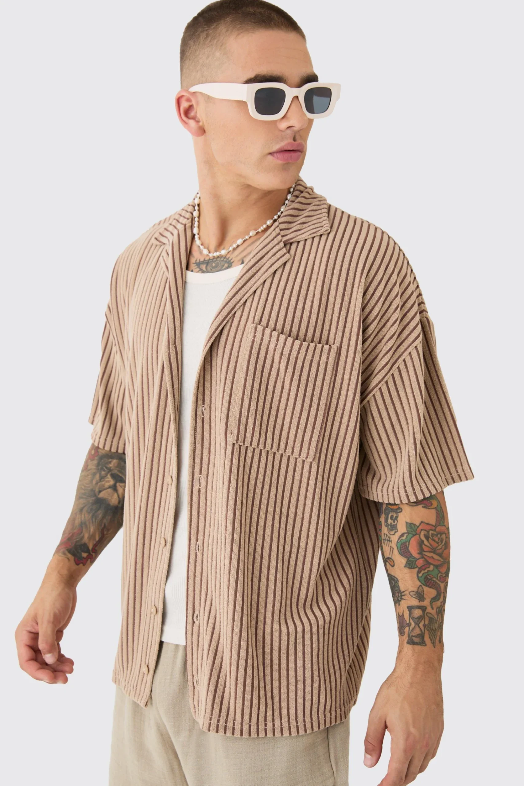 boohooMAN Two Tone Towelling Boxy Shirt | UK| Shirts